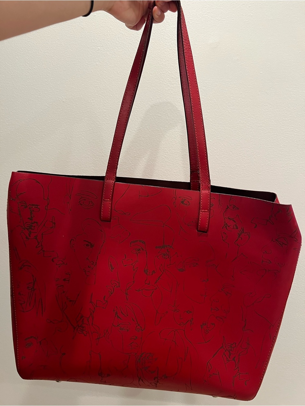 Zara Limited Basel Collection Art Basel Laser Cut Face Red Genuine Leather  Tote